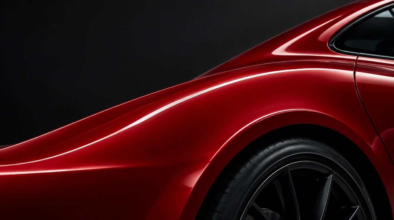 Light tracing the curved red bodywork — illustrative campaign detail